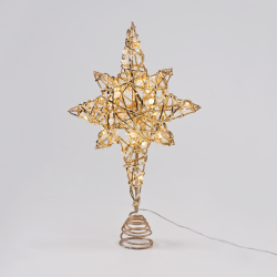 ^ "GOLD & WHITE BEAD STAR " 20 MINI WW LED ΛΑΜΠ. ΜΠΑΤ. 3ΧΑΑ,IP20 37x5x20cm  -X11201129